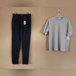 NWT ARDENE Skinny High Rise Leggings Dark Wash Denim Sz 7 & Medium Gray T-shirt